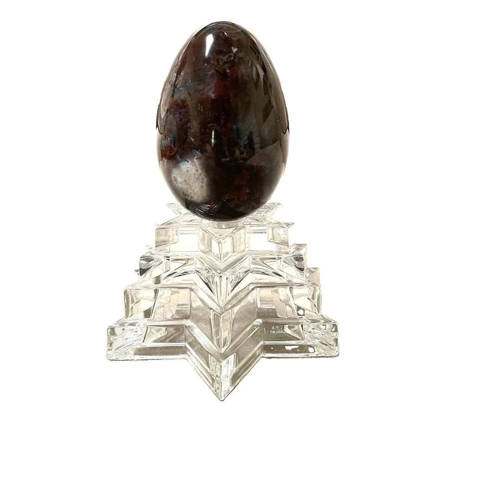 Flower Agate Polished Egg‎ Madagascar 418 grams brown with white blooms natural